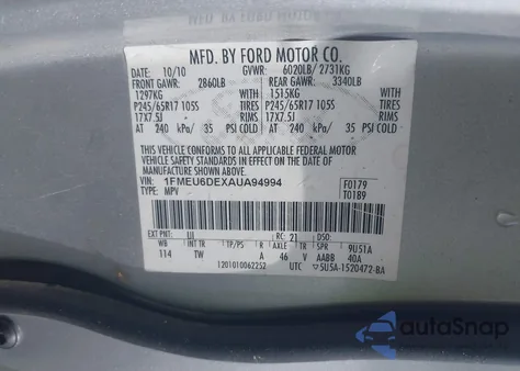 2010 Ford Explorer Xlt from USA, damaged, VIN 1FMEU6DEXAUA94994